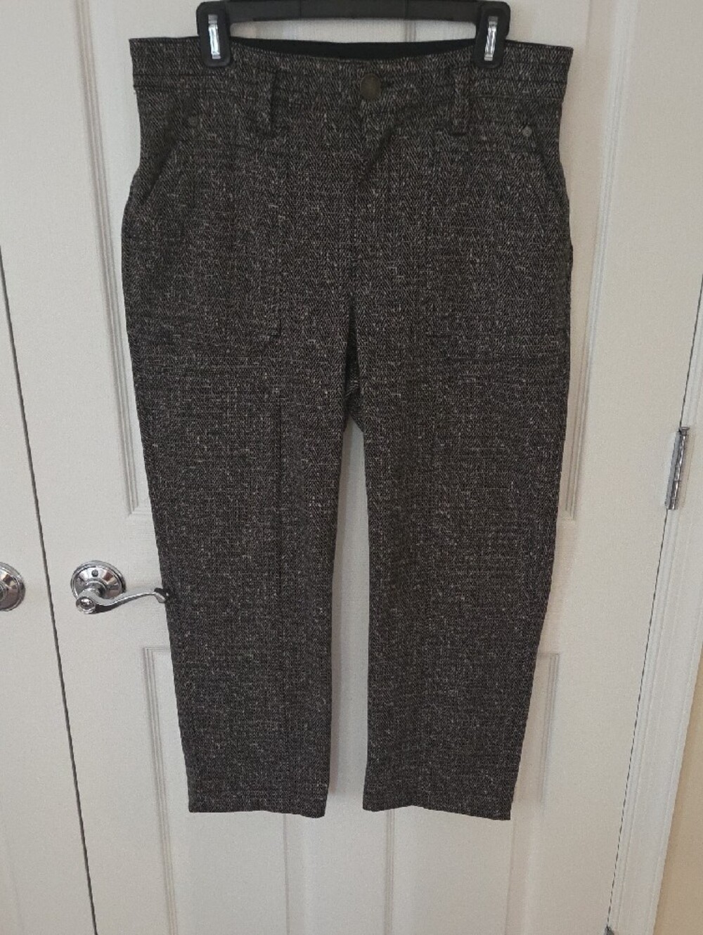 Democracy Ankle & Cropped Pants in Black Herringbone with Brown Flecks